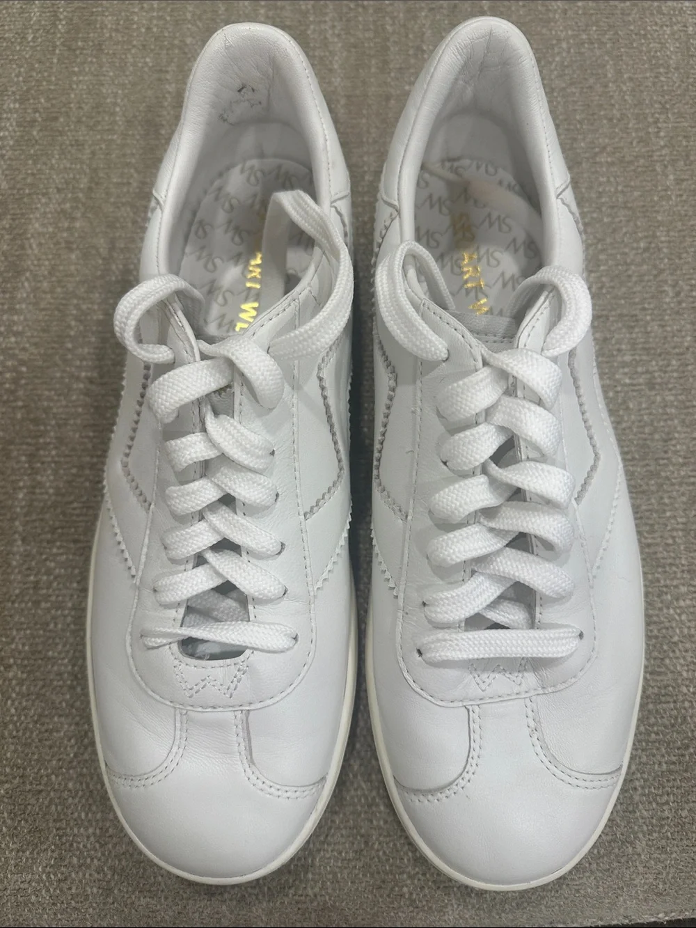 Stuart Weitzman Women’s White Leather Sneakers Size 8M with Dust Bag